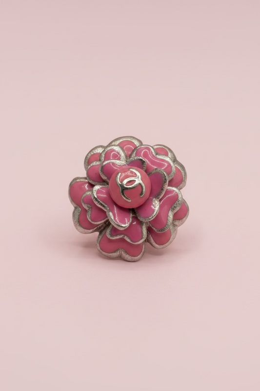 Vintage Chanel Baby Pink Double C Camellia Flower Ring