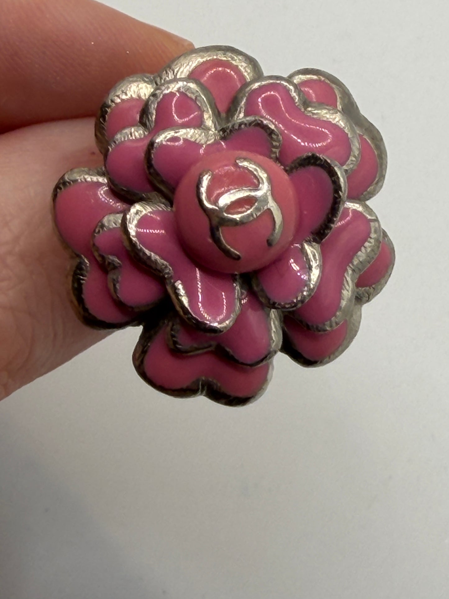 Vintage Chanel Baby Pink Double C Camellia Flower Ring