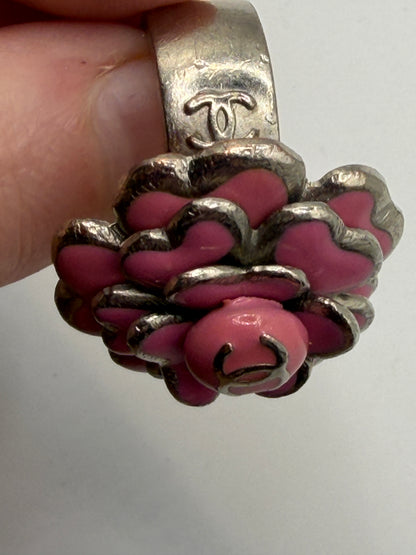 Vintage Chanel Baby Pink Double C Camellia Flower Ring