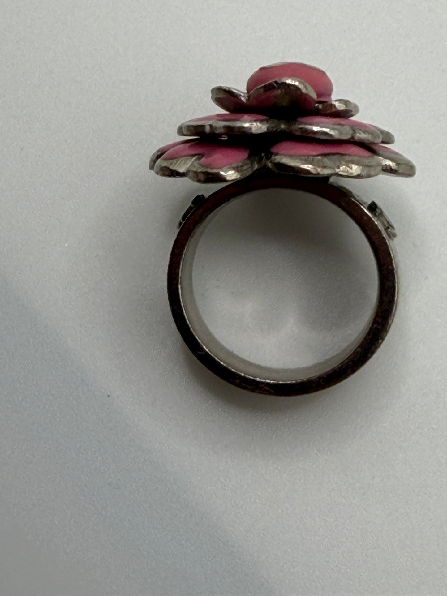 Vintage Chanel Baby Pink Double C Camellia Flower Ring