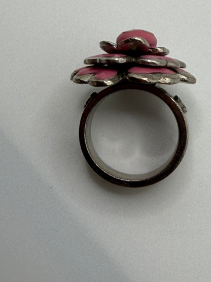 Vintage Chanel Baby Pink Double C Camellia Flower Ring
