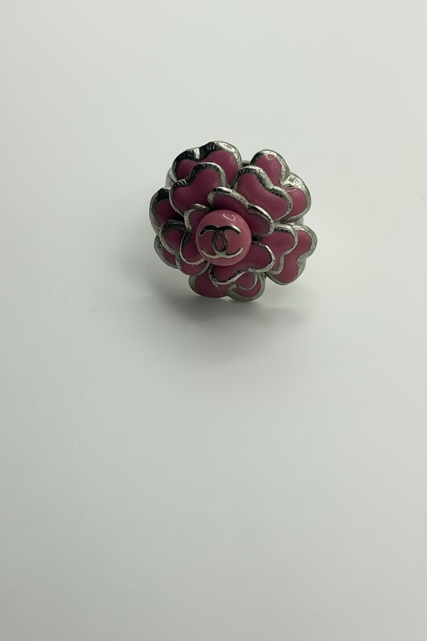 Vintage Chanel Baby Pink Double C Camellia Flower Ring