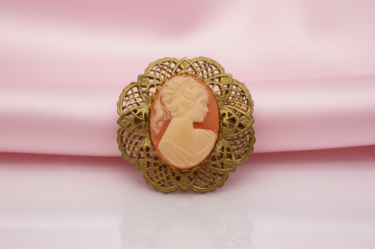 Vintage Rare Pink Miriam Haskell Cameo Flower Brooch