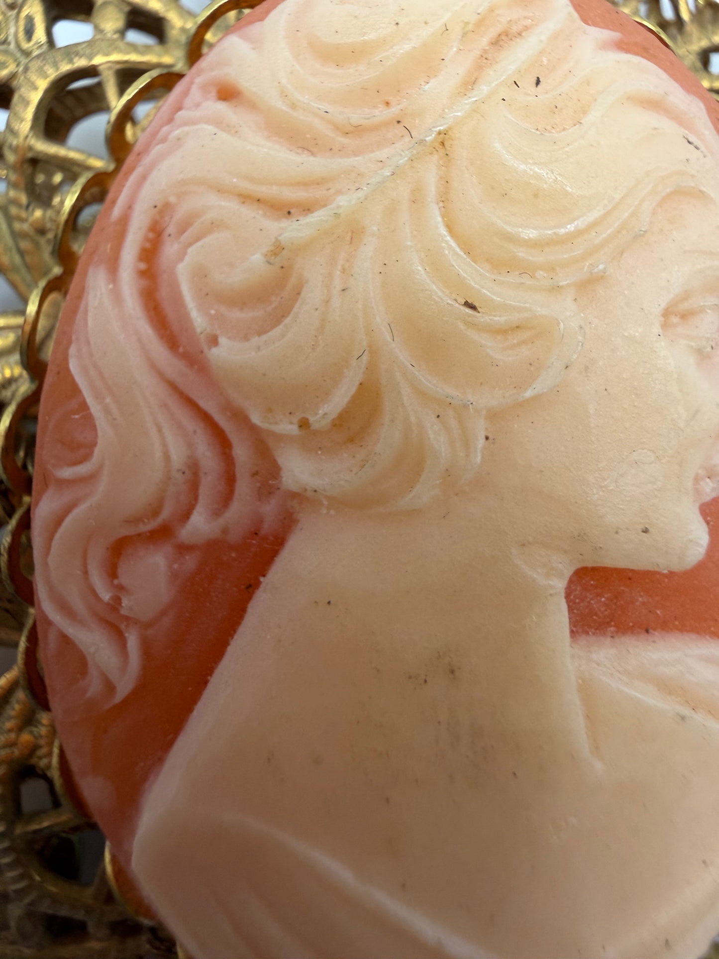 Vintage Rare Pink Miriam Haskell Cameo Flower Brooch