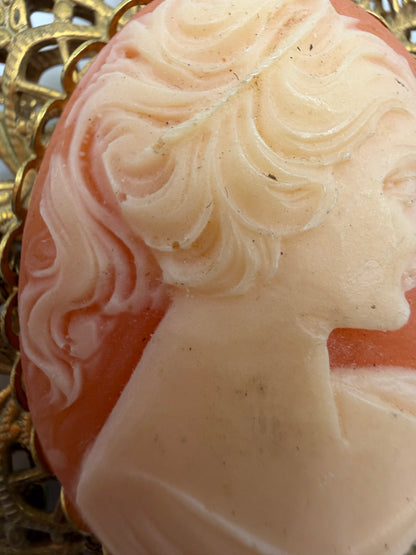 Vintage Rare Pink Miriam Haskell Cameo Flower Brooch