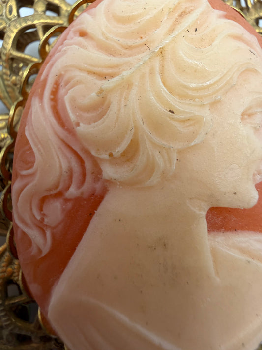 Vintage Rare Pink Miriam Haskell Cameo Flower Brooch
