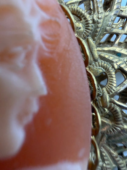 Vintage Rare Pink Miriam Haskell Cameo Flower Brooch