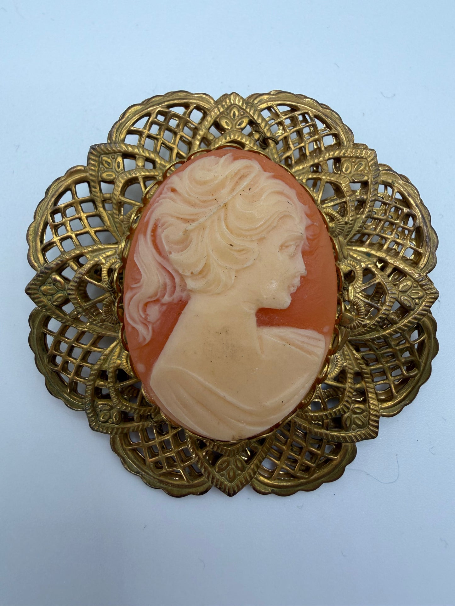 Vintage Rare Pink Miriam Haskell Cameo Flower Brooch