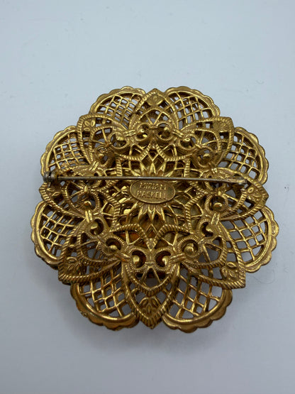 Vintage Rare Pink Miriam Haskell Cameo Flower Brooch