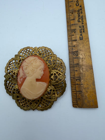 Vintage Rare Pink Miriam Haskell Cameo Flower Brooch