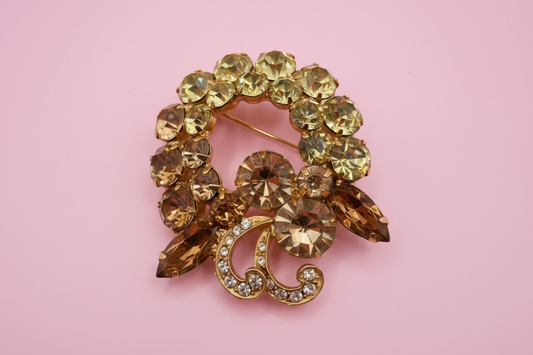 Vintage Weiss Lemon Citrine Paradise Rhinestone Brooch