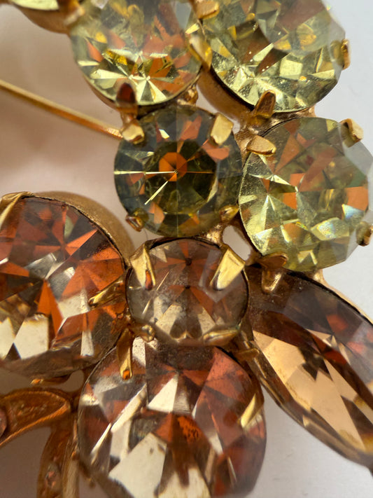 Vintage Weiss Lemon Citrine Paradise Rhinestone Brooch