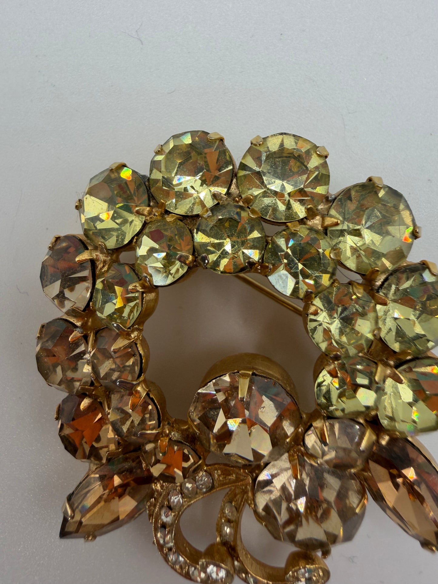 Vintage Weiss Lemon Citrine Paradise Rhinestone Brooch