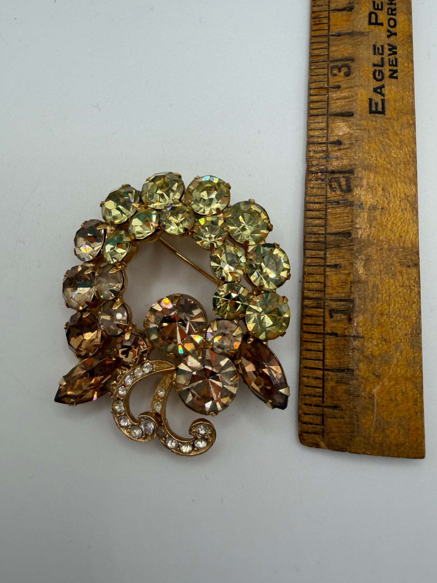 Vintage Weiss Lemon Citrine Paradise Rhinestone Brooch