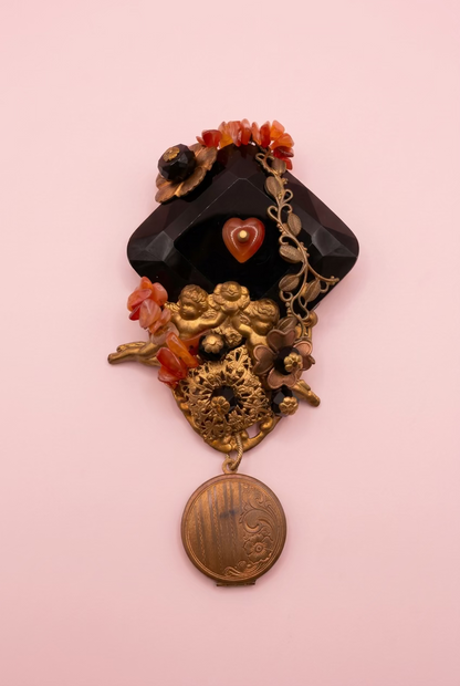 Vintage Sarah Jane Victorian Revival Cherub & Locket Statement Brooch