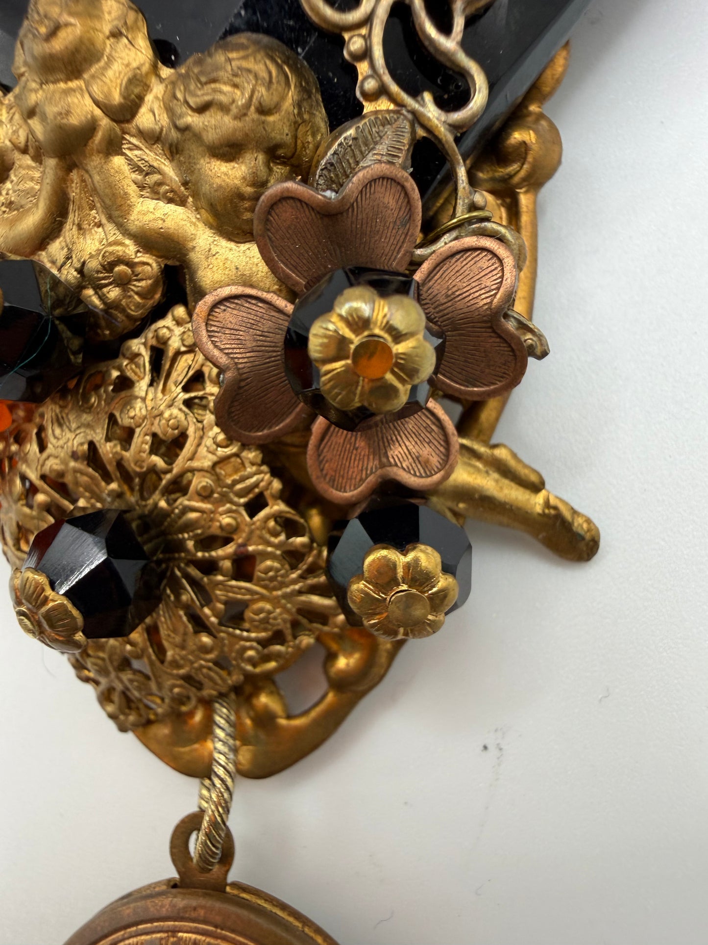 Vintage Sarah Jane Victorian Revival Cherub & Locket Statement Brooch