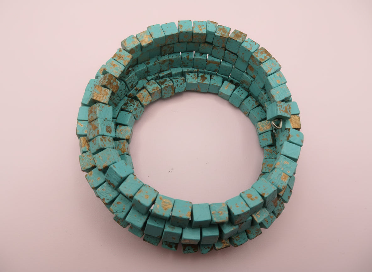 Iris Apfel's Vintage Turquoise Wooden Squared Beaded Bracelet