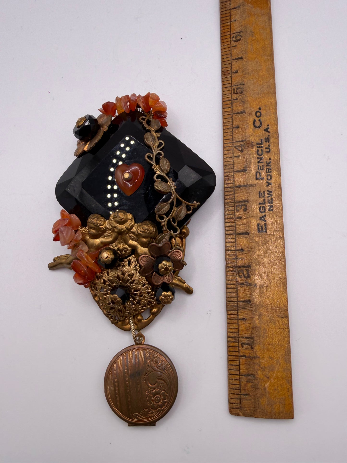 Vintage Sarah Jane Victorian Revival Cherub & Locket Statement Brooch