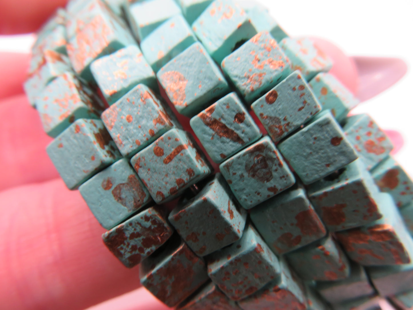 Iris Apfel's Vintage Turquoise Wooden Squared Beaded Bracelet