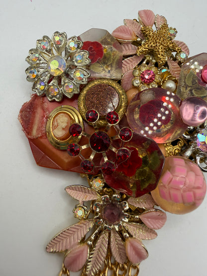 Vintage Sarah Jane Pink Rhinestone & Cameo Flower Statement Pendant