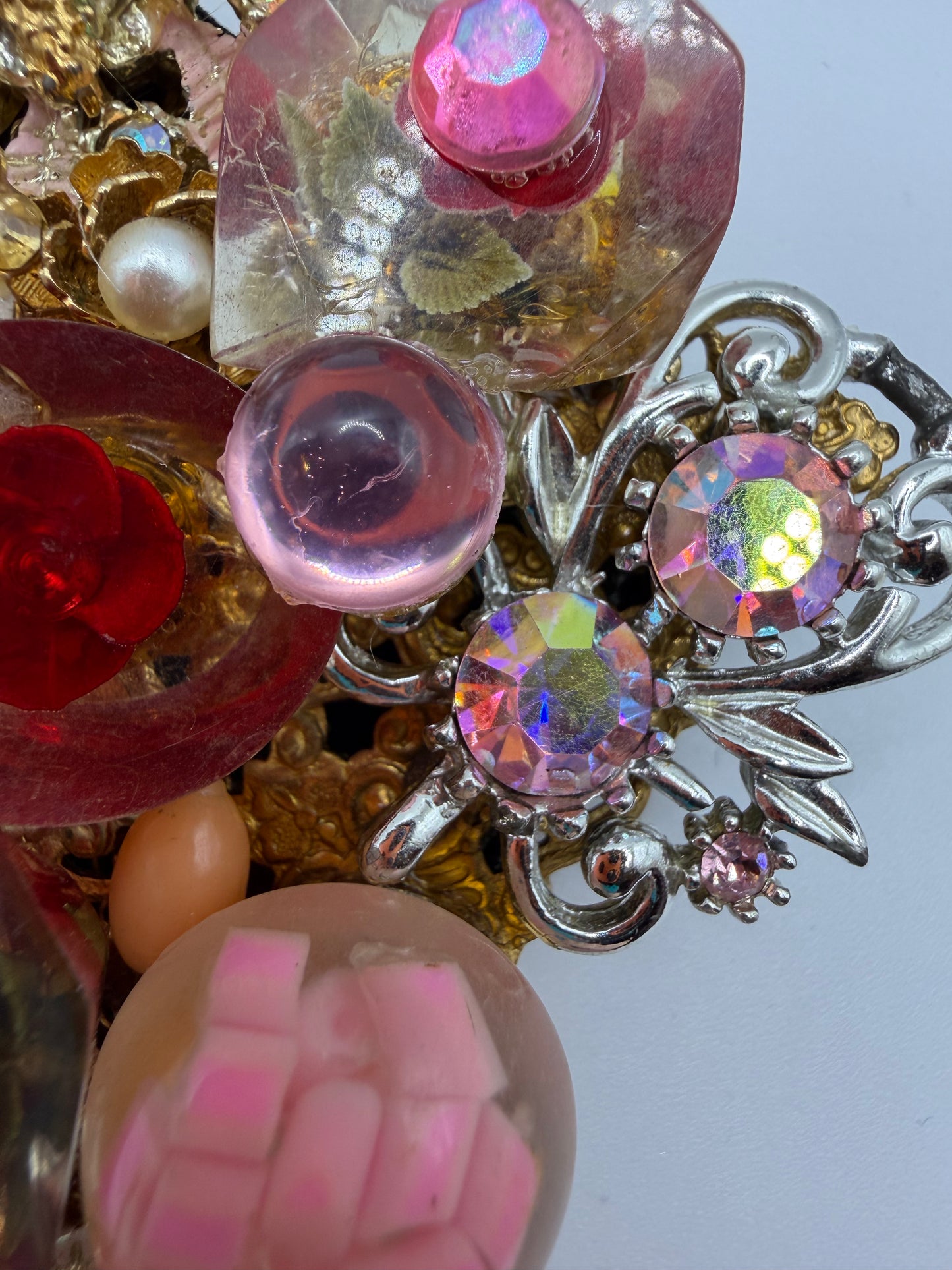 Vintage Sarah Jane Pink Rhinestone & Cameo Flower Statement Pendant