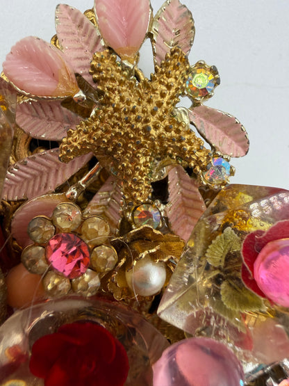 Vintage Sarah Jane Pink Rhinestone & Cameo Flower Statement Pendant