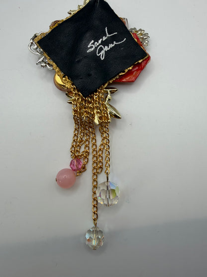 Vintage Sarah Jane Pink Rhinestone & Cameo Flower Statement Pendant