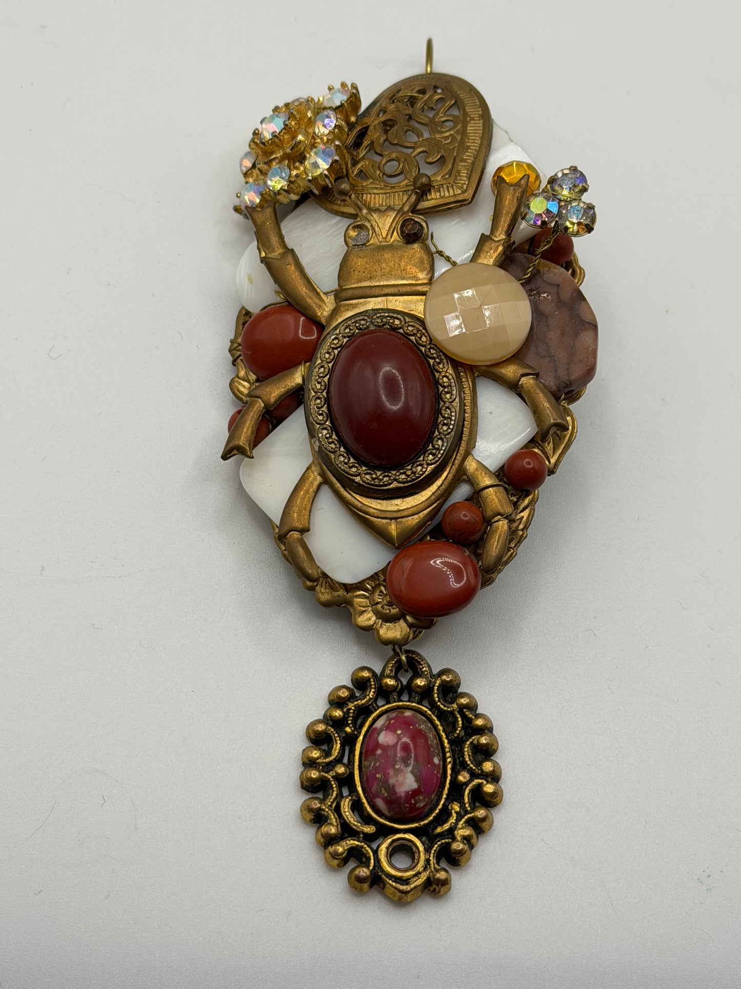 Vintage Sarah Jane Carnelian Scarab Statement Pendant Brooch