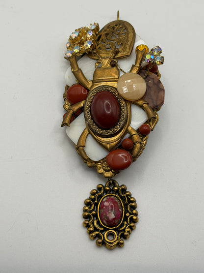 Vintage Sarah Jane Carnelian Scarab Statement Pendant Brooch
