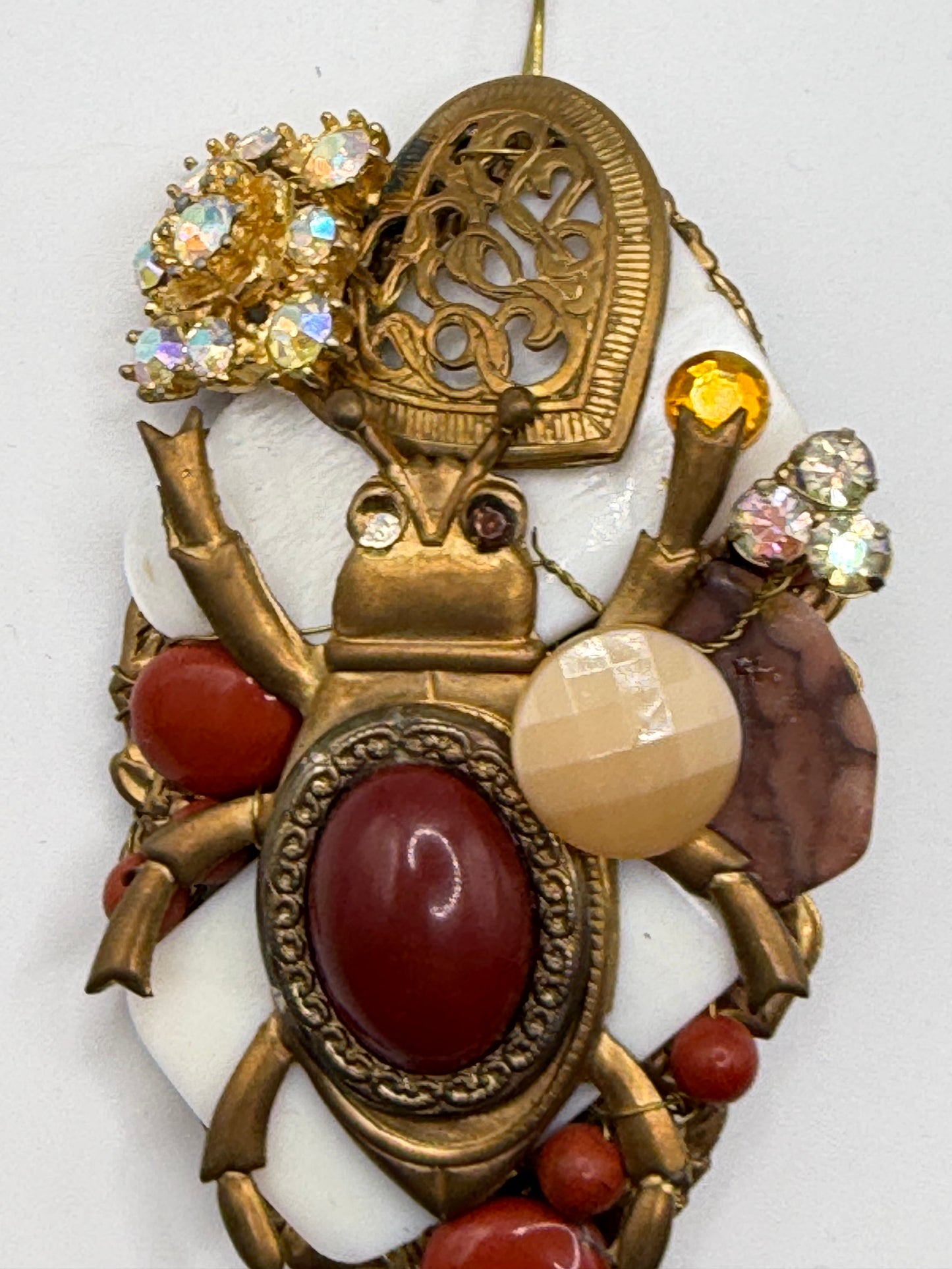 Vintage Sarah Jane Carnelian Scarab Statement Pendant Brooch