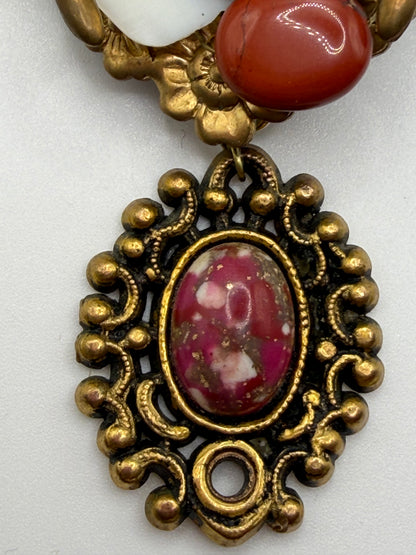 Vintage Sarah Jane Carnelian Scarab Statement Pendant Brooch