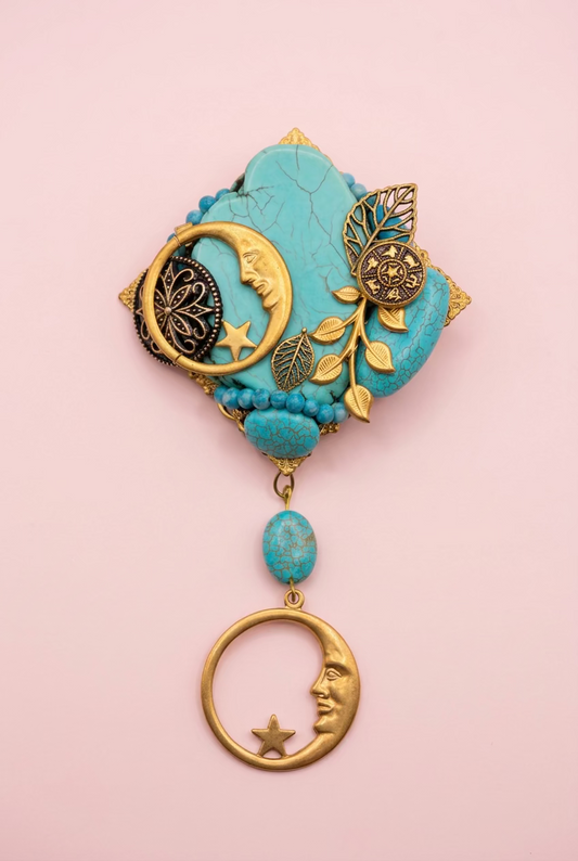 Vintage Sarah Jane Turquoise Nugget & Celestial Charm Pendant