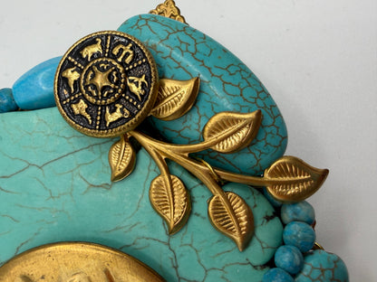 Vintage Sarah Jane Turquoise Nugget & Celestial Charm Pendant