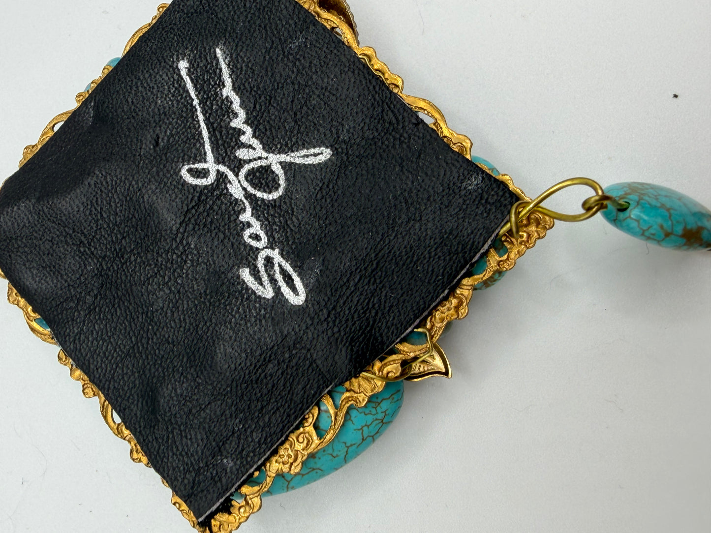 Vintage Sarah Jane Turquoise Nugget & Celestial Charm Pendant