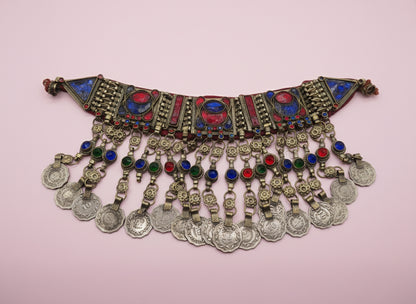 Iris Apfel's Vintage Antiqued Kuchi Ornate Rainbow Coin Necklace