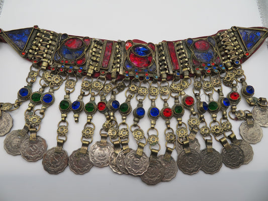 Iris Apfel's Vintage Antiqued Kuchi Ornate Rainbow Coin Necklace