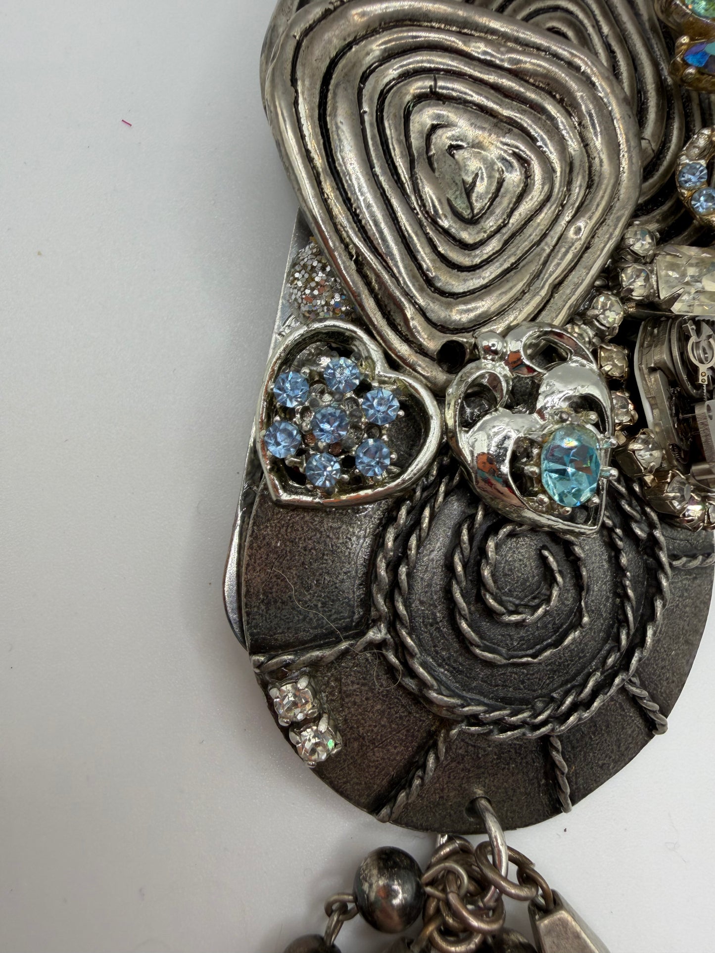 Vintage Sarah Jane Gunmetal Spiral Statement Pendant with Bead Fringe