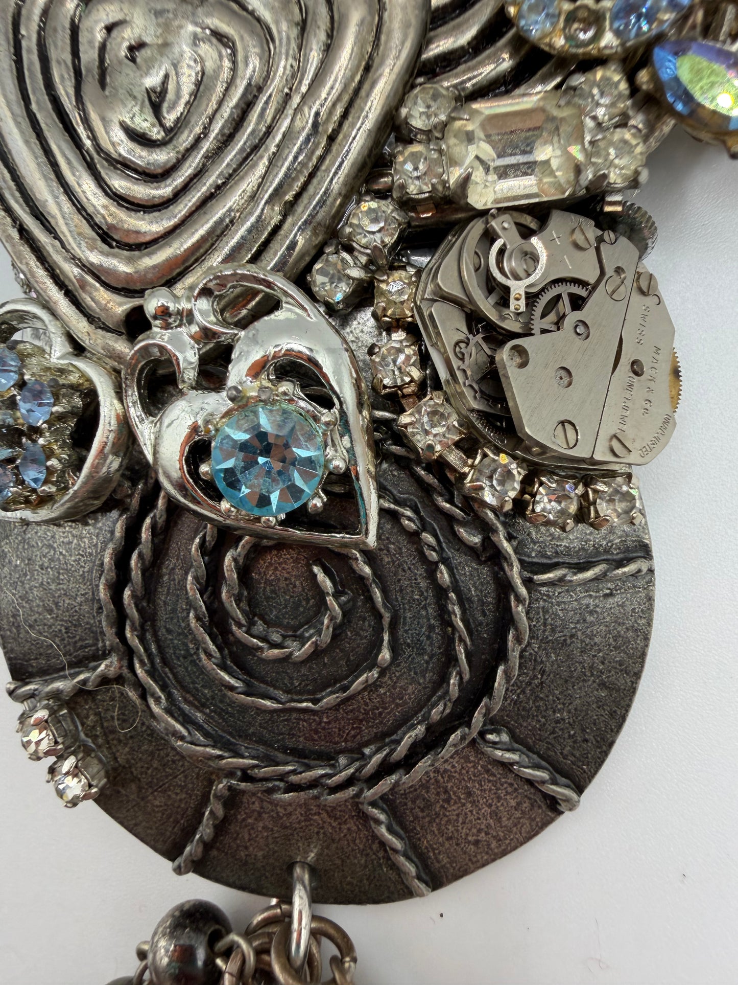 Vintage Sarah Jane Gunmetal Spiral Statement Pendant with Bead Fringe