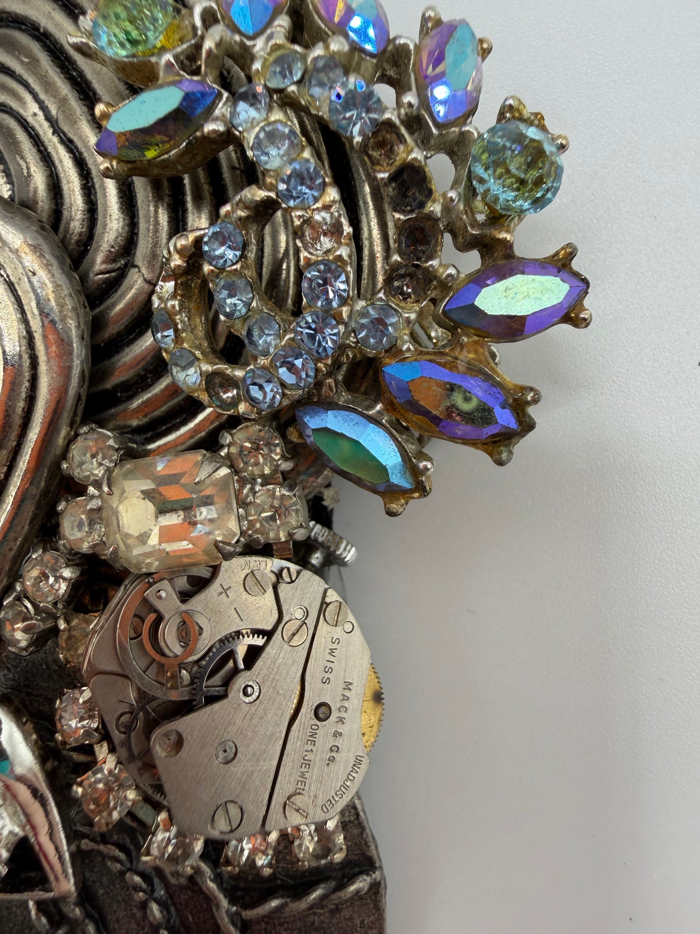 Vintage Sarah Jane Gunmetal Spiral Statement Pendant with Bead Fringe