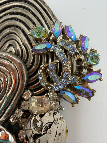 Vintage Sarah Jane Gunmetal Spiral Statement Pendant with Bead Fringe