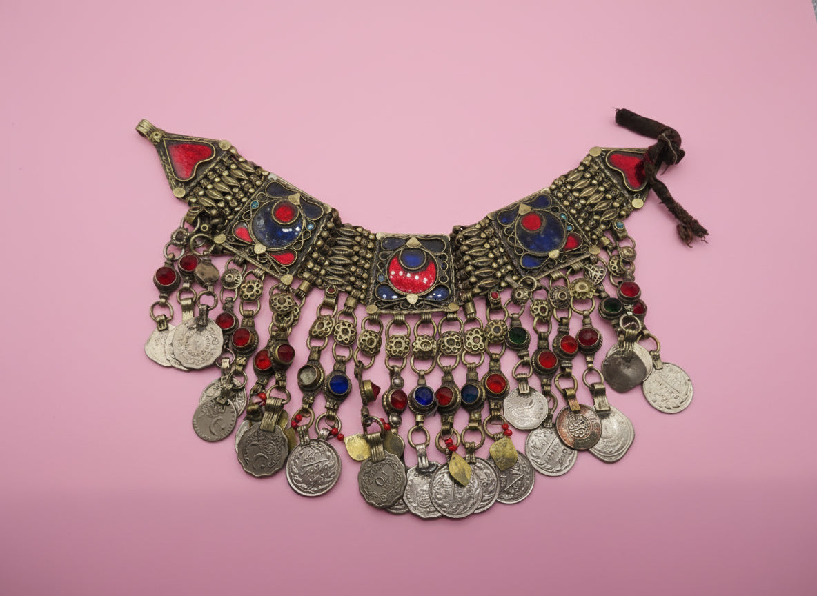 Iris Apfel's Vintage Antiqued Kuchi Heart Coin Necklace