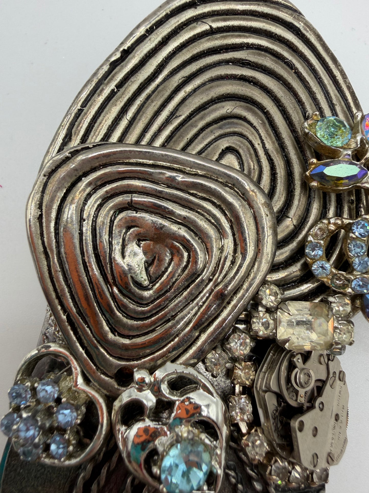Vintage Sarah Jane Gunmetal Spiral Statement Pendant with Bead Fringe