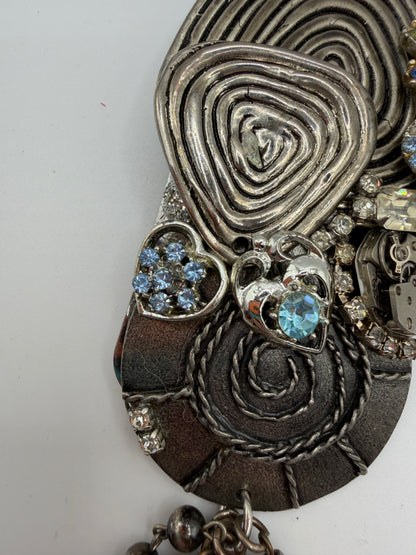 Vintage Sarah Jane Gunmetal Spiral Statement Pendant with Bead Fringe