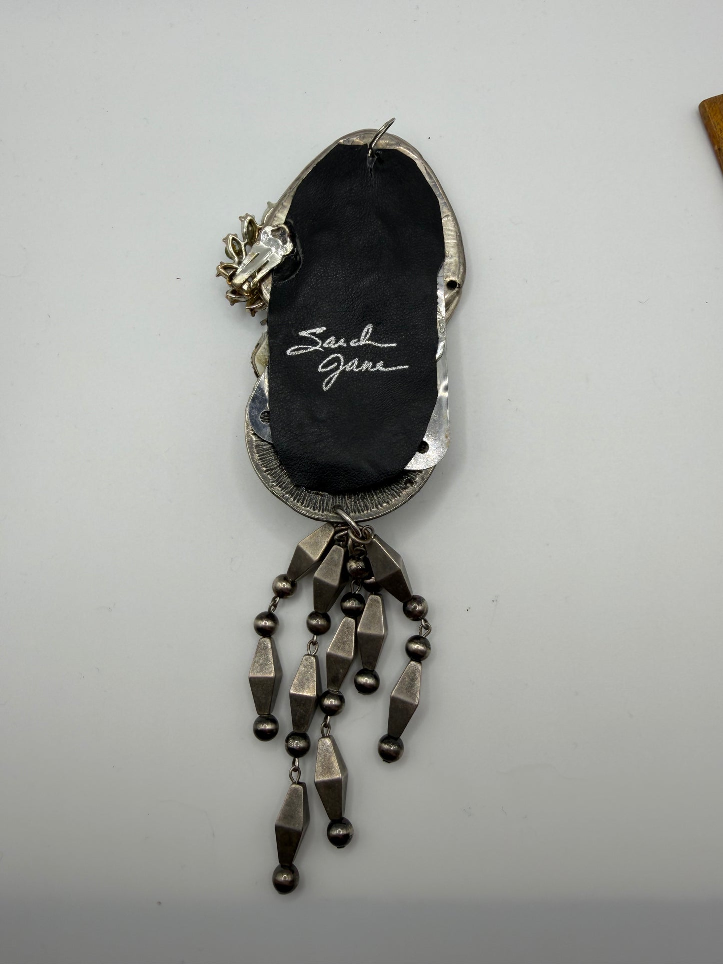 Vintage Sarah Jane Gunmetal Spiral Statement Pendant with Bead Fringe