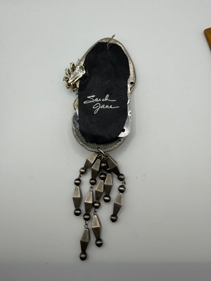 Vintage Sarah Jane Gunmetal Spiral Statement Pendant with Bead Fringe