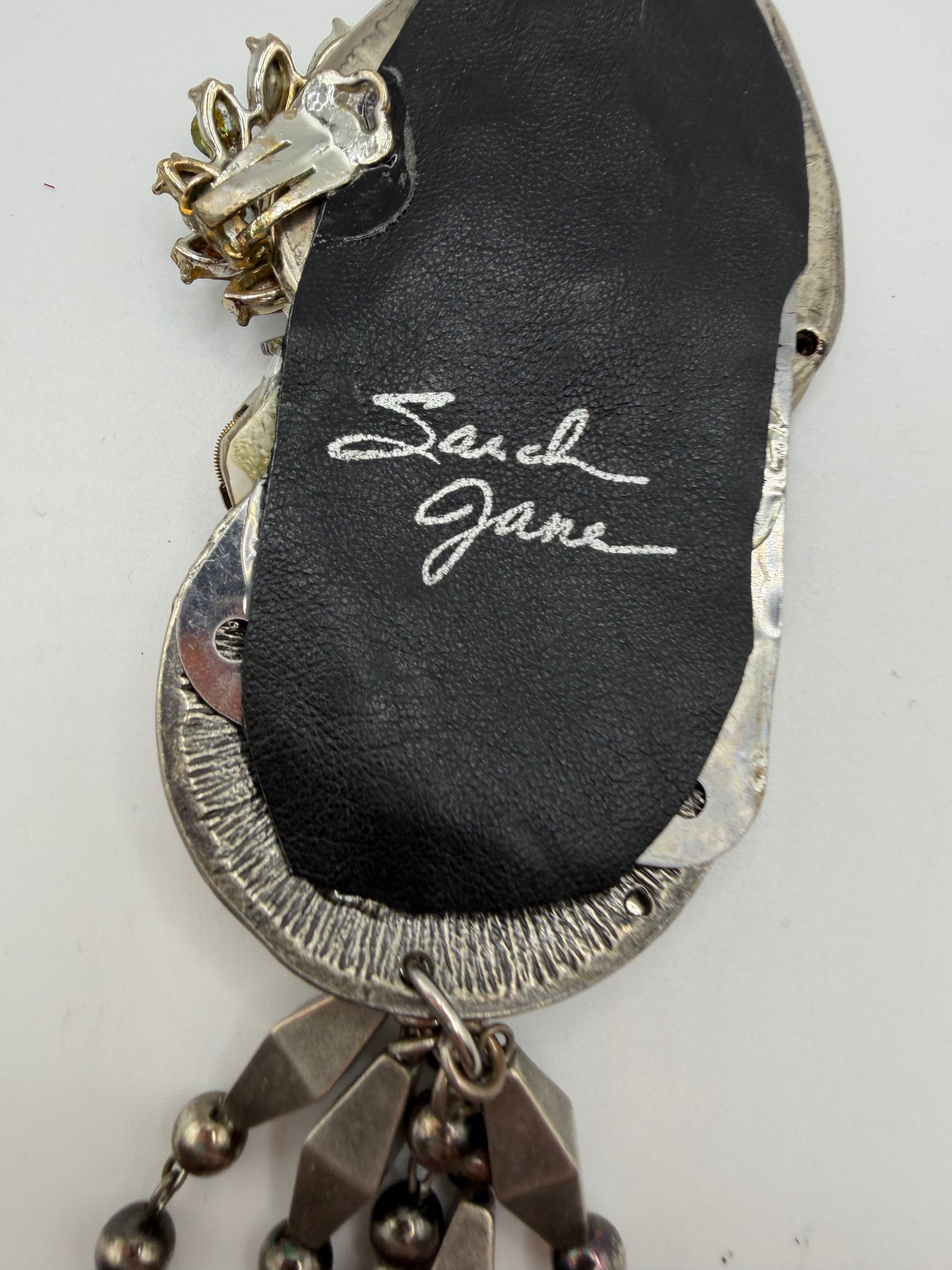 Vintage Sarah Jane Gunmetal Spiral Statement Pendant with Bead Fringe