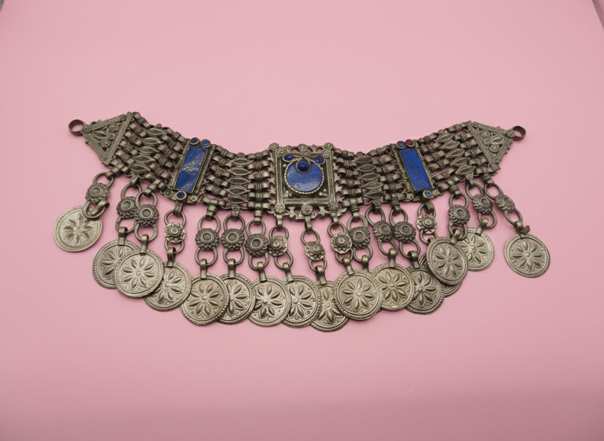 Iris Apfel's Vintage Antiqued Kuchi Lapis Lazuli Coin Necklace