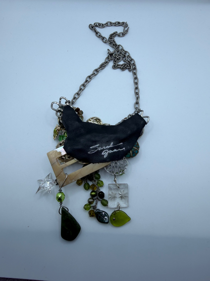 Vintage Sarah Jane Pearl & Green Stone Cluster Statement Necklace