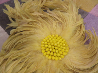 Iris Apfel's Vintage Massive Beaded Yellow Feather Necklace