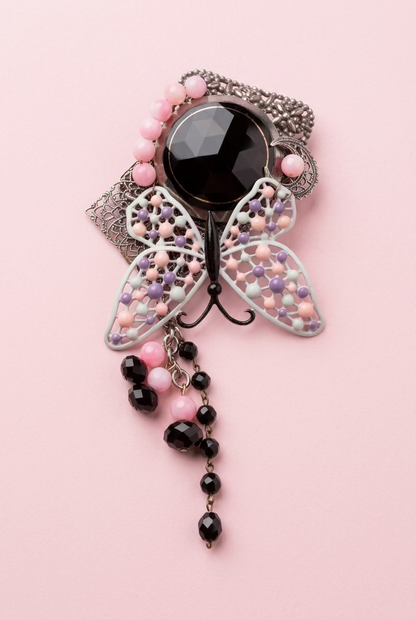 Vintage Sarah Jane Black Rhinestone Butterfly Statement Brooch